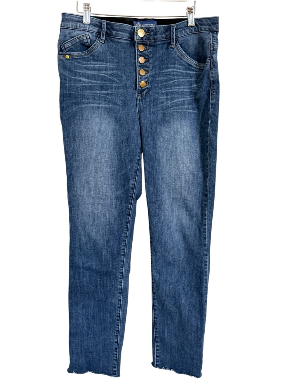Democracy Ab Solution Jeans Women’s Size 12 Button Fly Raw Hem Straight Leg